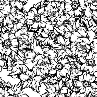 Kusursuz eski tarz süslemeli çiçek deseni. Çiçeksel elementler konturda