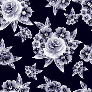 Kusursuz eski tarz süslemeli çiçek deseni. Çiçeksel elementler konturda