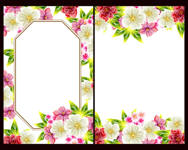 Conjunto Tarjetas Boda Flores Estilo Vintage Elementos Florales Color — Vector de stock