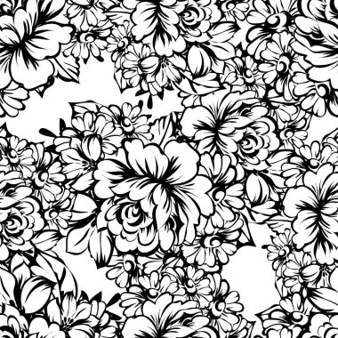 Kusursuz eski tarz süslemeli çiçek deseni. Çiçeksel elementler konturda