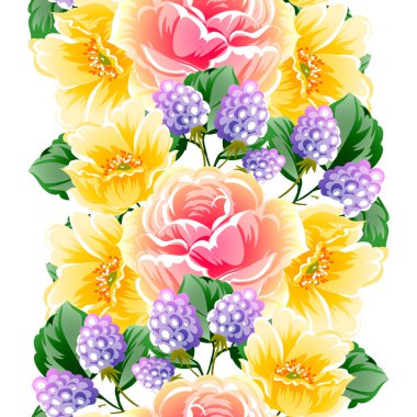 Sorunsuz vintage tarzı çiçek deseni. Renkli çiçek öğeleri