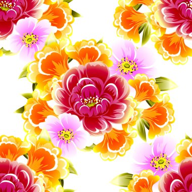 Sorunsuz vintage tarzı çiçek deseni. Renkli çiçek öğeleri