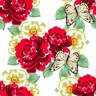 Sorunsuz vintage tarzı çiçek deseni. Renkli çiçek öğeleri