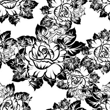 Kusursuz eski tarz süslemeli çiçek deseni. Çiçeksel elementler konturda