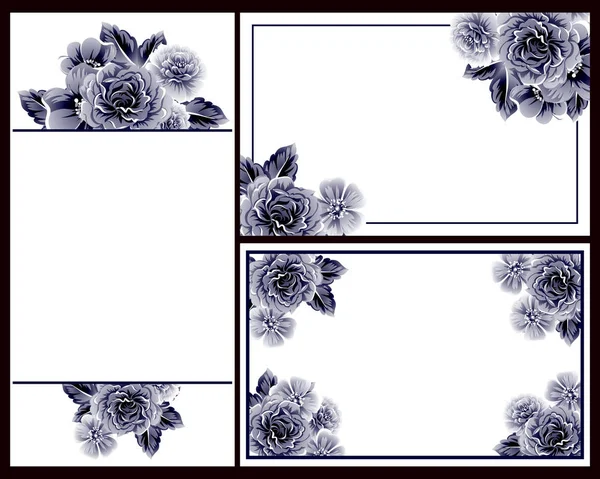 Karty Ślubne Kwiat Kwiecisty Styl Vintage Kwiatowy Elementy Obszarze Konturze — Wektor stockowy