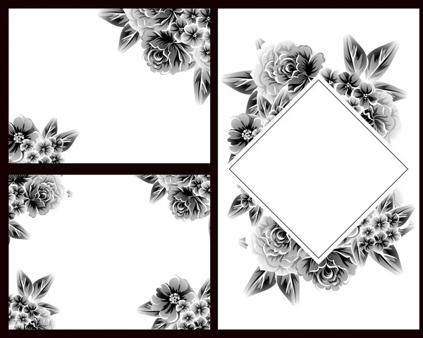 Carte Mariage Fleurs Décorées Style Vintage Éléments Floraux Dans Contour — Image vectorielle