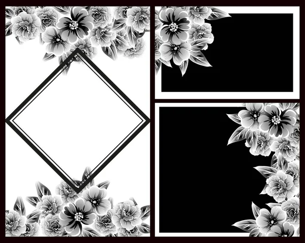 复古风格华丽的花卉婚礼卡 花元素的轮廓 — 图库矢量图片