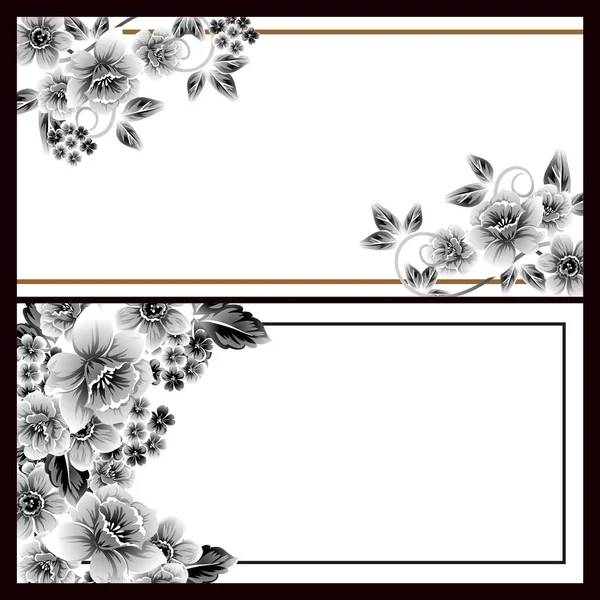 Tarjeta Boda Flores Ornamentadas Estilo Vintage Elementos Florales Contorno — Vector de stock