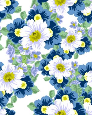 Sorunsuz vintage tarzı çiçek deseni. Renkli çiçek öğeleri