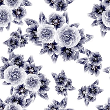 Kusursuz eski tarz süslemeli çiçek deseni. Çiçeksel elementler konturda