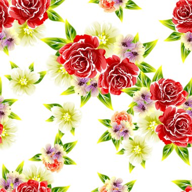 Sorunsuz vintage tarzı çiçek deseni. Renkli çiçek öğeleri