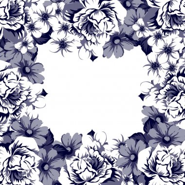 Vintage tarzı süslü çiçek düğün kartı. Kontur çiçek öğeleri