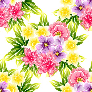 Sorunsuz vintage tarzı çiçek deseni. Renkli çiçek öğeleri