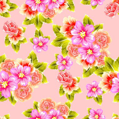 Sorunsuz vintage tarzı çiçek deseni. Renkli çiçek öğeleri