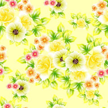 Sorunsuz vintage tarzı çiçek deseni. Renkli çiçek öğeleri