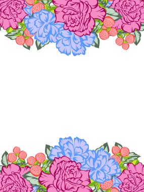 Vintage tarzı süslü çiçek kartı. Renkli çiçek öğeleri