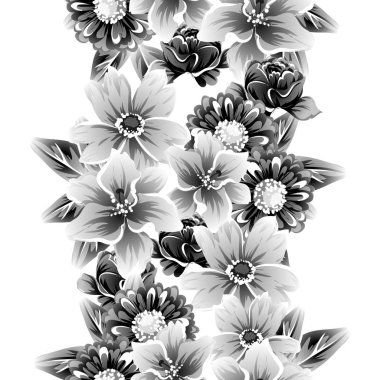 Kusursuz eski tarz süslemeli çiçek deseni. Çiçeksel elementler konturda