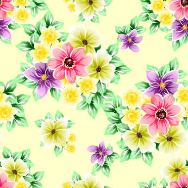 Sorunsuz vintage tarzı çiçek deseni. Renkli çiçek öğeleri