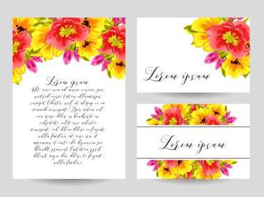 Vintage tarzı süslü çiçek kartı. Renkli çiçek öğeleri