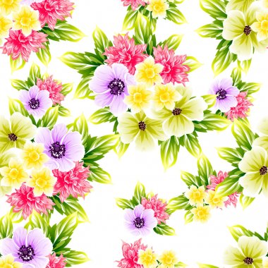 Sorunsuz vintage tarzı çiçek deseni. Renkli çiçek öğeleri