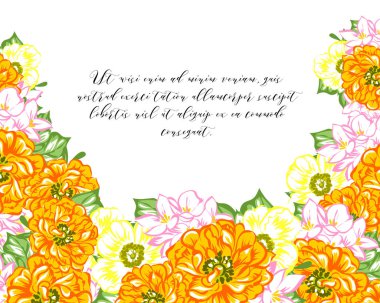 Vintage tarzı süslü çiçek kartı. Renkli çiçek öğeleri