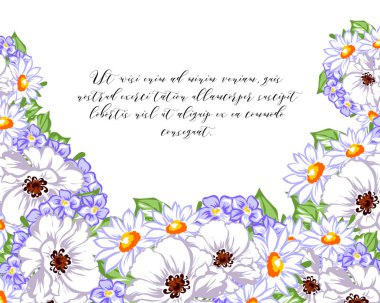 Vintage tarzı süslü çiçek kartı. Renkli çiçek öğeleri