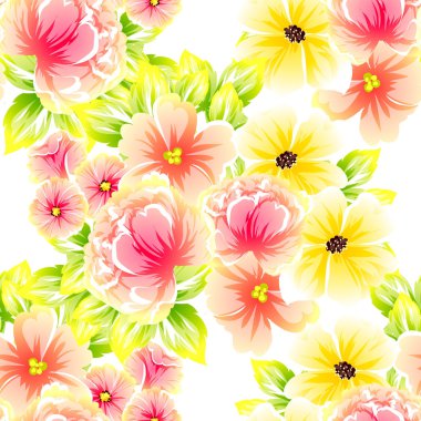 Sorunsuz vintage tarzı çiçek deseni. Renkli çiçek öğeleri