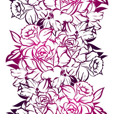 Kusursuz eski tarz süslemeli çiçek deseni. Çiçeksel elementler konturda