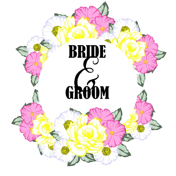 Vintage Style Flower Wedding Card Floral Elements Color — Stock Vector