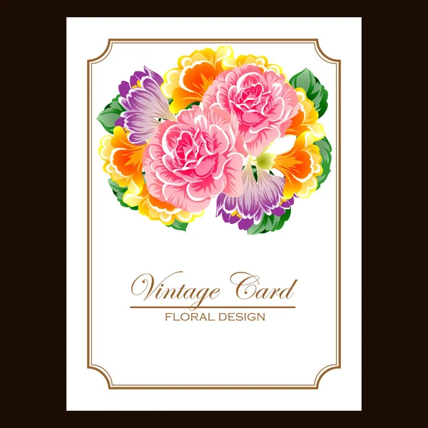 Vintage Stil Verzierte Blumenkarte Florale Elemente Farbe — Stockvektor