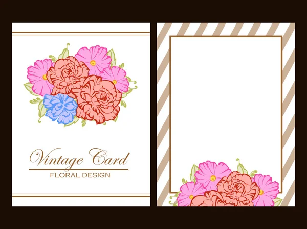 Carte Fleurs Décorées Style Vintage Éléments Floraux Couleur — Image vectorielle