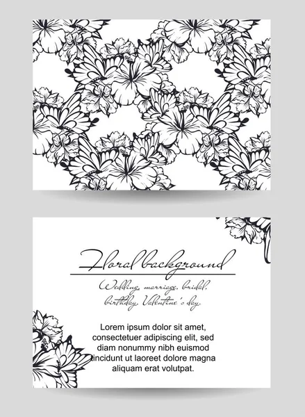 Vintage Style Ornate Flower Wedding Card Floral Elements Contour — Stock Vector