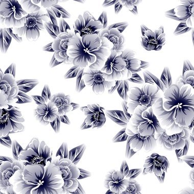 Kusursuz eski tarz süslemeli çiçek deseni. Çiçeksel elementler konturda