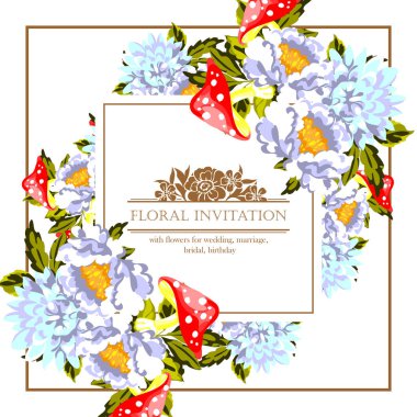 Vintage style ornate flower card. Floral elements in color clipart
