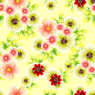 Sorunsuz vintage tarzı çiçek deseni. Renkli çiçek öğeleri