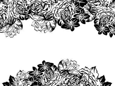 Vintage tarzı süslü çiçek düğün kartı. Kontur çiçek öğeleri