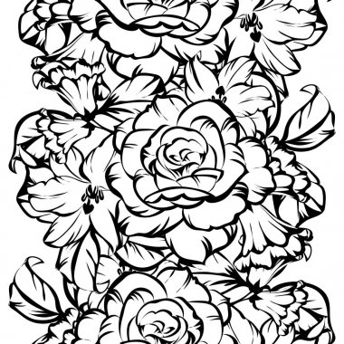 Kusursuz eski tarz süslemeli çiçek deseni. Çiçeksel elementler konturda