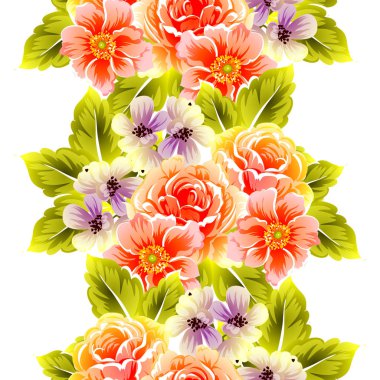 Sorunsuz vintage tarzı çiçek deseni. Renkli çiçek öğeleri