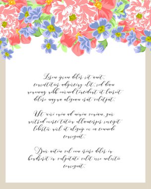 Vintage tarzı süslü çiçek kartı. Renkli çiçek öğeleri