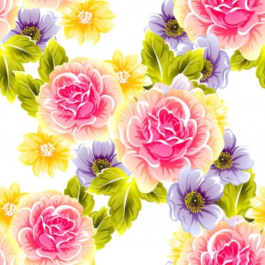 Sorunsuz vintage tarzı çiçek deseni. Renkli çiçek öğeleri