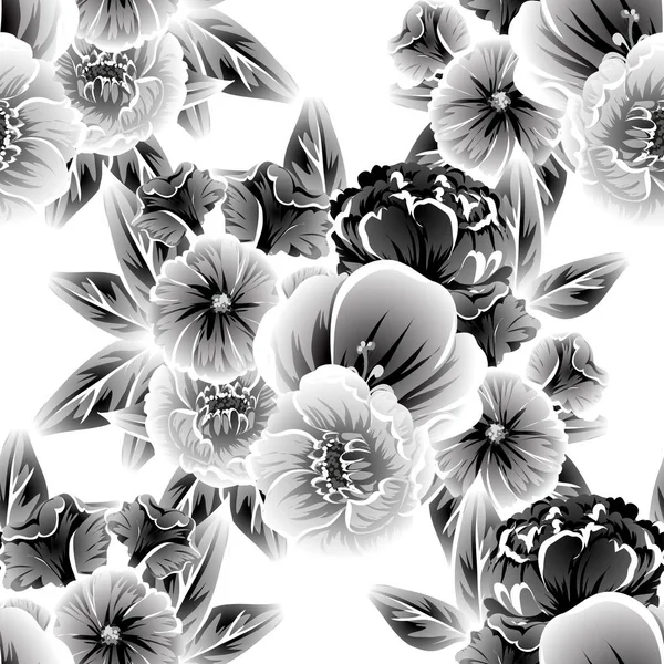 无缝复古风格华丽的花朵图案 等高线植物元素 — 图库矢量图片