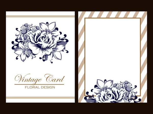 Tarjeta Boda Flores Ornamentadas Estilo Vintage Elementos Florales Contorno — Vector de stock