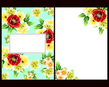 Klasik çiçek düğün kartları seti. Çiçek renginde elementler