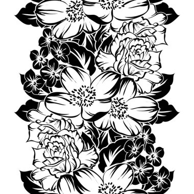 Kusursuz eski tarz süslemeli çiçek deseni. Çiçeksel elementler konturda