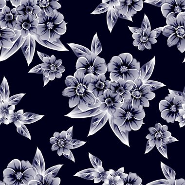 Kusursuz eski tarz süslemeli çiçek deseni. Çiçeksel elementler konturda