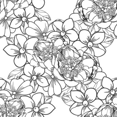 Kusursuz eski tarz süslemeli çiçek deseni. Çiçeksel elementler konturda