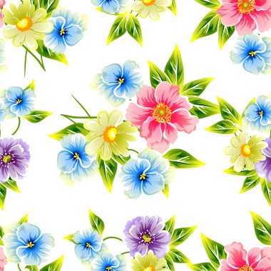 Sorunsuz vintage tarzı çiçek deseni. Renkli çiçek öğeleri