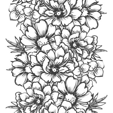 Kusursuz eski tarz süslemeli çiçek deseni. Çiçeksel elementler konturda