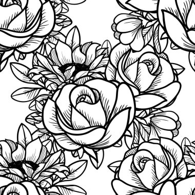 Kusursuz eski tarz süslemeli çiçek deseni. Çiçeksel elementler konturda