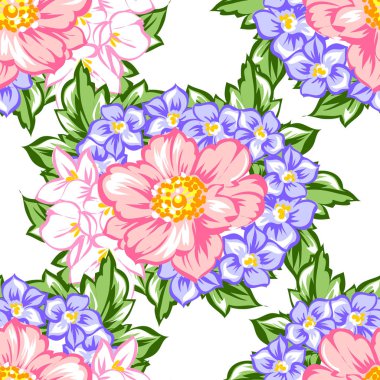 Sorunsuz vintage tarzı çiçek deseni. Renkli çiçek öğeleri